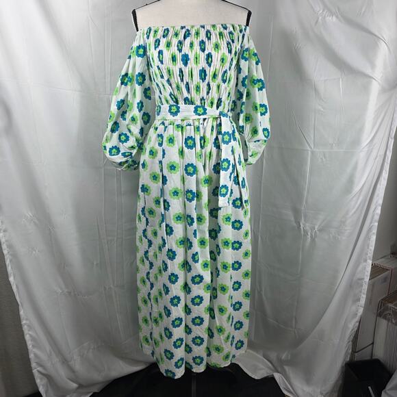 Beulah Style Maxi Dress Women One Size White Blue Green Floral Off Shoulder Boho - Picture 2 of 11